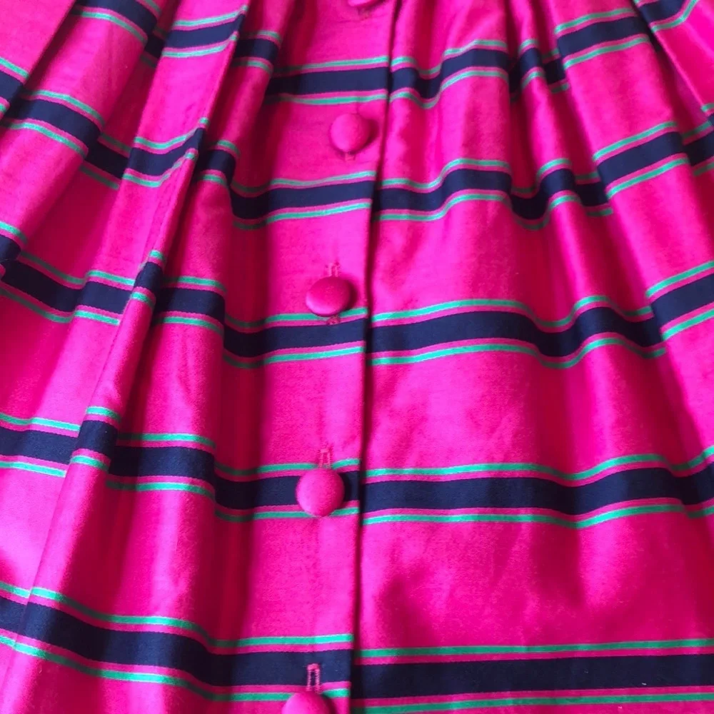 Ralph Lauren Pink Dress Blue Green Stripe Belt Covered Buttons Lined Girls 6 EUC